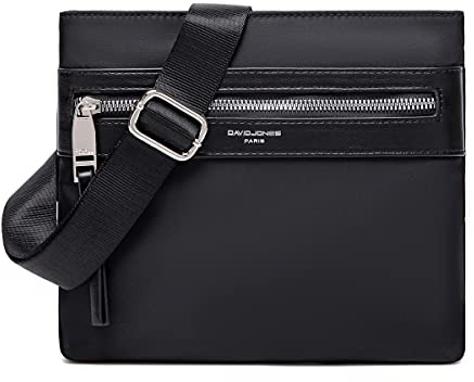 David Jones - Nylon Souple Sacoche Homme Bandoulière - Petite Taille - Pochette Besace Messenger Multipoche Travail Affaires Business - Mode Ville Classique Sport Noir