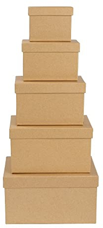 Ideen mit Herz Geschenkboxen mit Deckel | Pappboxen | 5er Set | 5 verschiedene Größen ineinander, groß bis klein | Karaftpapier-Karton | ideal für Geburtstag & Hochzeit | rechteckig 8 bis 18cm
