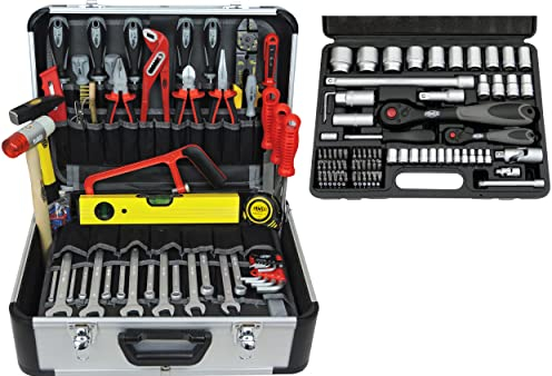 FAMEX 423-47 Werkzeugkoffer gefüllt mit Werkzeug Set - ERWEITERBAR - Werkzeugkasten bestückt - Viel Platz für weiteres Werkzeug