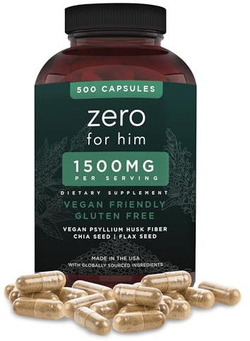 California Basics Vegan Fiber Supplement Capsules (500 Count) - Daily Dietary Chia Flaxseed Psyllium Husk - Normal Strength Digestive Support - Stool Hardener for Men
