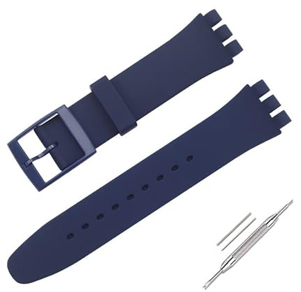 OLXIYOC Watch Strap for Swatch, Silicone Waterproof Watch Strap (19mm, Navy blue)