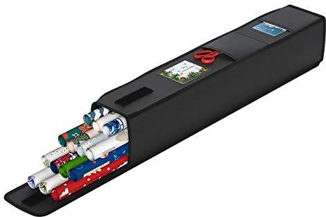 BROSYDA Geschenkpapier Aufbewahrung 600D Oxford Tuch reißfest, 74x13x13cm mit 2 Vordertaschen, Kartenfach, Geschenkpapier Organizer für Weihnachtsgeschenkpapier