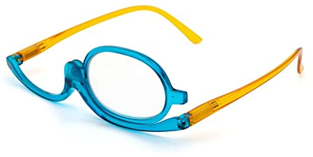 Amorays Occhiali per Truccarsi Donna, Occhiali da Lettura rotanti per strumento Monolente per Trucco Moda L3660NEW（Blu，+1.5）