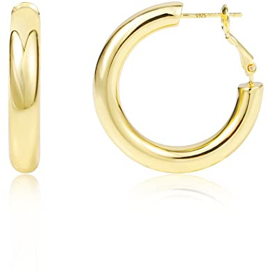 ALEXCRAFT 14k Chunky Hoop Örhängen Guld Hypoallergena gyllene örhängen Dam för kvinnor Flickor