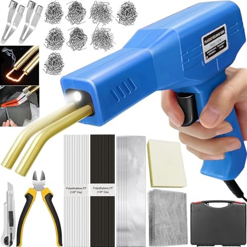 220W Saldatore per Plastica 2 in 1 Saldatrice Plastica, Pistola Saldatura Plastica con 800pcs 6 Tipo Graffette,40pcs Bacchette, 2Pcs Strumento di Levigatura,Kit Riparazione Paraurti Auto(blu)