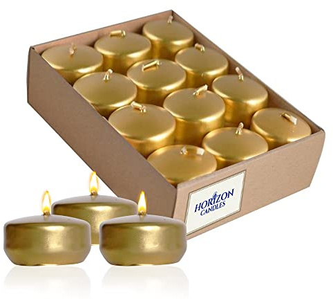 Horizon - Unscented 24 Piece Floating Candles for Parties | 2 Dripless and Smokeless Floating Candles with 5 Hours Burning Time for Centerpieces at Wedding, Pool, Home Decor | Metallic Gold