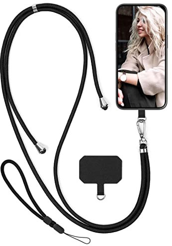 moex Unleash for Doro 8040 - Mobile Phone Chain with Carabiner, Quick Removable Lanyard - Smartphone Necklace with Pad for Cases, Chain for Hanging in Black