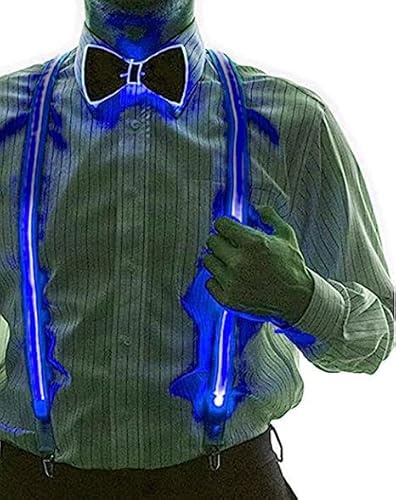 IVEOPPE Leuchtende LED Hosenträger Herren und Fliege - LED Rave Outfit 2er Set, für Musik Festival, Halloween-Kostümparty (Blau)