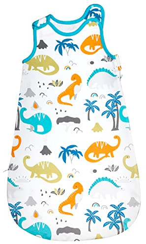 FLYISH DIRECT Saco de Dormir 0.5 TOG, Saco de Dormir Bebé Verano, 100% Algodón, Saco de Dormir Recién Nacido, Saco de Dormir Sin Mangas 36 Meses, 90cm, Dinosaurios