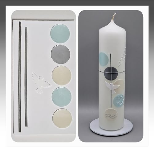 Silkes-Kerzenladen komplettes SET zum Basteln von Kommunionkerzen und Taufkerzen Motiv + Beschriftung (in Blockschrift) ! MS 18b