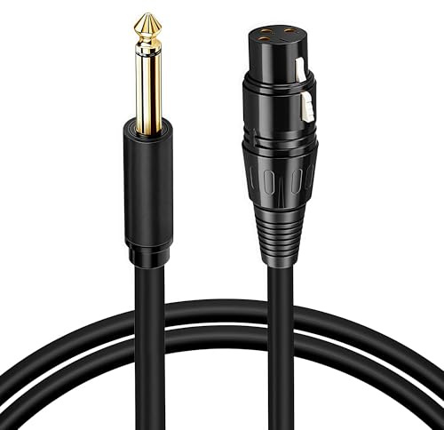 Musiin Premium Quality Female XLR to 1/4 (6.35mm) TS Mono Jack Unbalanced Microphone Cable(10 FT/3 Meters)