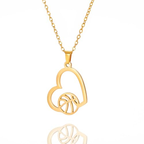 VASSAGO Hohle Volleyball Halskette Edelstahl Liebe Basketball Halskette Minimalistischer Sport Schmuck Schlüsselbein Kette Geschenke für Teenager Mädchen Jungen