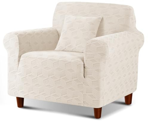 TAOCOCO Stretch-Stuhlhusse, 1 Stück, rutschfester Sesselbezug, waschbar, Stuhlbezug, Sofa-Schonbezug mit 1 Überwurf-Kissenbezug, Jacquard-Möbelschutz für Haustiere und Hunde (1-Sitzer, Beige)
