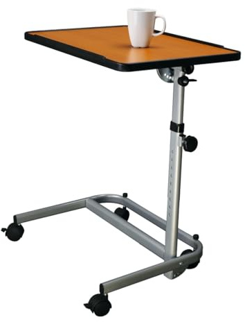 Stock-Fachmann® Beistelltisch, Höhenverstellbarer Pflegetisch, Laptoptisch, Krankentisch, Rehatisch, Betttisch auf Rollen, Mobiler Beistelltisch für Pflegebett, Weiß oder Braun, Belastbar bis 18kg