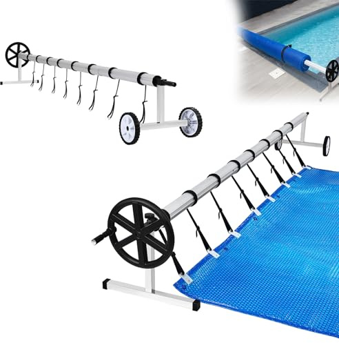 MAYTIIMO Pool Aufroller Premium 3m-5,70m Verstellbar Mobiles Aufrollsystem für Solarplane & Abdeckung Aufrollvorrichtung aus Aluminium & Edelstahl inkl. Befestigung & Rollen