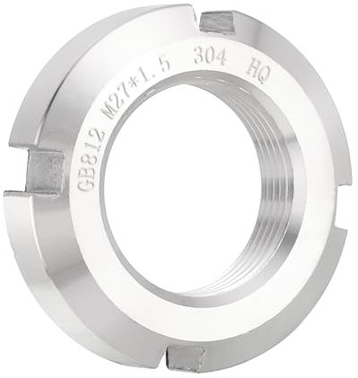 sourcing map M27 x 1.5mm - 1Pcs Retaining Four-Slot Slotted Round Nuts - 304 Stainless Steel Round Lock Nut for Various Rolling Bearings, Industrial Field, Silver