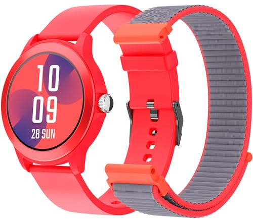 SPC Smartee Duo Vivo - Smartwatch Montre Intelligente de Couleur Rouge avec Bracelet Interchangeable, Cadran Rond Haute définition 1. 27”, appels Bluetooth, 8 Jours de Batterie, 100 Sports, IP68
