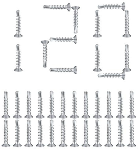 120 Pièces de Tôle de 4.2 x 25 mm Vis Autotaraudeuses en Tôle, Acier Inoxydable 410 Vis à Tête Plate Phillips, pour Métal Bois Meubles Appareils électriques Produits