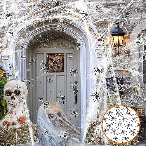 Ragnatela Halloween,200g Spider Web +40 Nero Finti Ragni,Decorazioni Di Halloween Di Ragnatele Estensibili,Ragnatela Di Decorazione Di Halloween,Per La Decorazione Della Casa Infestata Decorazione
