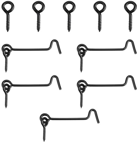 5 Pcs Cabin Hook,2 Inch Eye Latch 50mm Plated Metal Door Swivel Hook,Stainless Steel Gate Hook Lock,with Mounting Screws for Gate Shutters Window Slide Barn Door Black