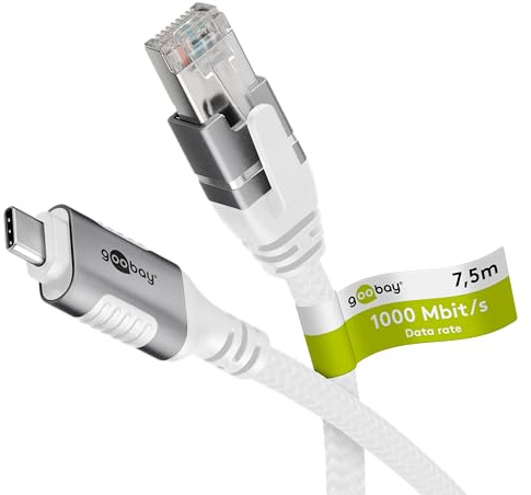 goobay 7,5m Câble USB-C vers RJ45 Ethernet CAT 6 pour une connexion Internet filaire stable avec routeur/modem/commutateur réseau/remplace l’adaptateur USB vers RJ45 / 1 Gbit/s - 74179