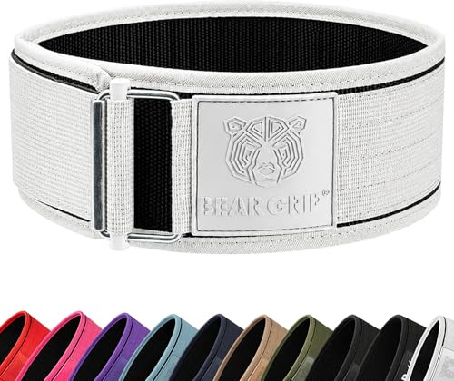 Björngrepp – självlåsande viktlyftningsbälte, premium tyngdlyftningsbälte för crossfit, kraftlyftning, bodybuilding, lyftbälte för män och kvinnor, träningsbälte för lyftning (vit, S)