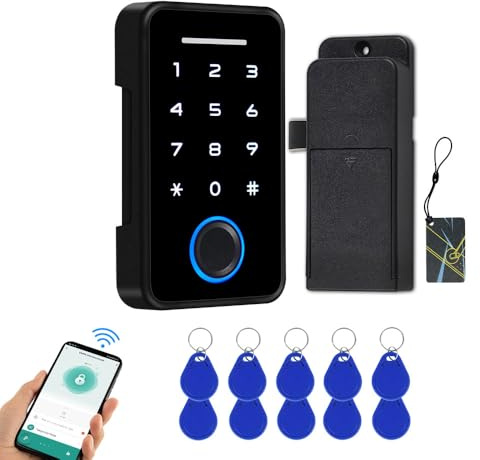 FTes RFKits Verstecktes Schrankschloss von Tuya,Tragbares Intelligentes Riegelschloss mit Passwort-Fingerabdruck-RFID-Karte,für Möbel,Spirituosenschränke,Schließfächer,Speisekammer,Schubladenschränke