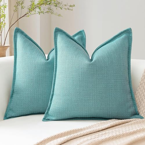 Artscope 2er Set Kissenbezüge Einfarbig Wurfkissenbezug Leinen Kissenbezug 40x40 cm Moderne Kissenhülle Dekokissen Sofakissen für Wohnzimmer Schlafzimmer Zuhause Dekor Türkis