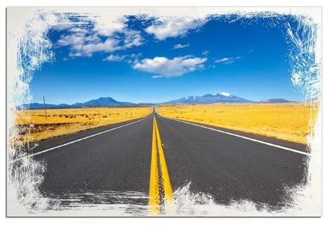 Wallario Wandbild aus Holz Route 89 in Arizona - Am Ende der Horizont - 60 x 90 cm in Premium-Qualität: Brillante Farben
