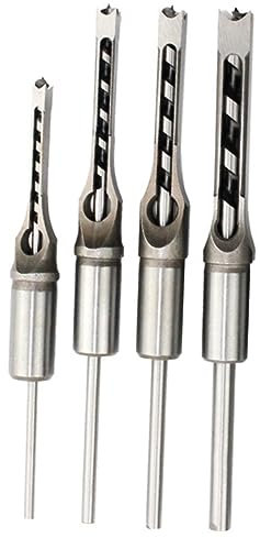 DOITOOL Lot De 4 Forets à Bois à Trou Carré En Acier Allié Pour Sculpture Et Menuiserie, Kit De Mèches à Mortaise Professionnel Pour Travail Du Bois