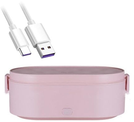 Lunch Box Riscaldato Portatile A Prova Di Perdite Scaldavivande con Contenitore in Acciaio Inox 304, Auto Riscaldamento Bento Box 800ML USB Elettrico per Casa Ufficio Lavoro Picnic, Rosa