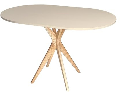 RAGABA Petite table à manger ovale 100 x 75 cm, cadre en X, table à manger pour 4 personnes, bois massif, moderne, peu encombrante - Beige