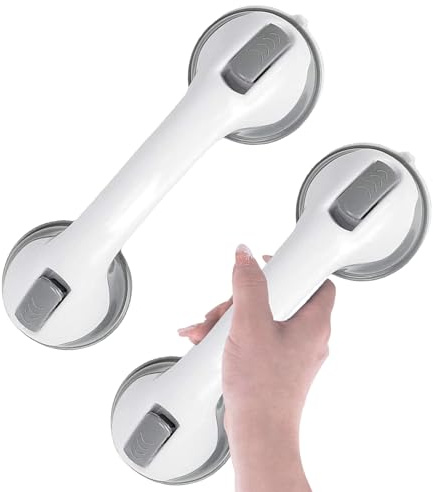 Haltegriffe für Senioren, 2 Stück Saugnapf Dusche, Duschgriff mit Saugnapf, Haltegriffe für Dusche Ohne Bohren, Badewannengriff Stützgriff, Mobiler Haltegriff (Grau)