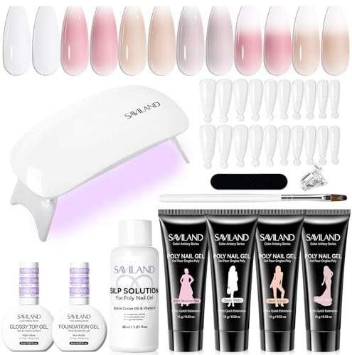 SAVILAND Poly Nail Gel Set: 4 transparenta polygelnagelset med snabbtorkande glidlösning Långvariga gelénaglar Icke-feta allt-i-1-nagelförlängningar för nybörjare DIY