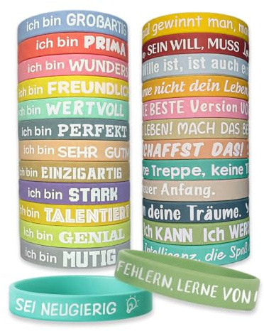 XEPWOLU 24 Stück Motivationsarmbänder, Motivierendes Silikonarmband In Mutmache, Inspirierenden Sprüchen Silikon Armbänder, Kinder Party Mitgebsel Für Teenager Kinder Schüler Studenten