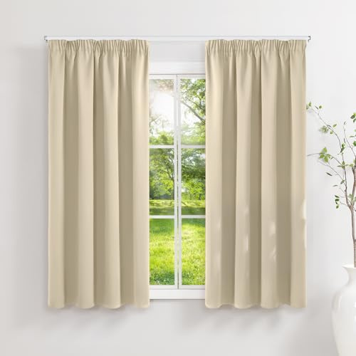 Runyéla Gardinen mit Kräuselband Vorhänge Blickdicht Hellbeige Verdunkelungsvorhänge 2er Set 160 x 140 (HxB) für Schienensystem, Thermovorhänge Kälteschutz Schiebegardinen für Wohnzimmer Curtain