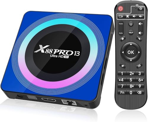 Android 13.0 TV Box, Smart TV Box RK3258 Quad-Core 64-Bit Arm Cortex-A53 Supporto 8K 2.4/5.0Ghz WiFi BT4.0 10/100M Ethernet HDMI 2.0 H.265 Set Top Box,4gb+64gb