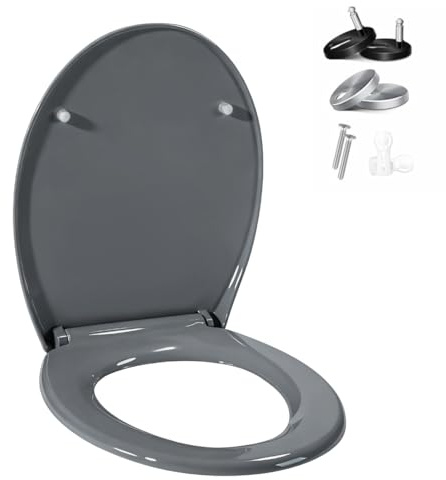 WC Sitz mit Absenkautomatik Toilettendeckel Quick-Release-Funktio,O-Form weiß–Antibakterieller,Toilettendeckel mit 175kg Belastbarkeit,Klodeckel für WC,Klodeckel Universal (O Form Grau)