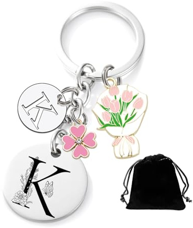 MNBVBV Porte-clés lettre initiale pendentif, cadeau amis soeurs, argent A-Z 26 lettre initiale pendentif - cadeau femme homme anniversaire (K)