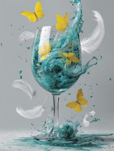 5D Diamond Painting Adultos, Diamond Painting copa de vino Mariposa, Kit Pintura de Diamantes DIY Cristal Bordado Artesanía, Pintura Diamante Kit para Principiantes, Decoración Hogar 35x50cm 0j-476
