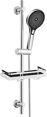 JOHO Duschpelare utan mixer, 70 cm duschstång i rostfritt stål med justerbar duschhållare, anpassningsbar till befintliga hål med 3 Geti duschhuvud och hylla, krom