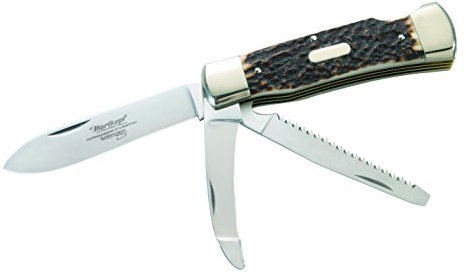Hartkopf Jagdtaschenmesser Hirschhorn Klinge 1.4110 Stahl, Säge und Aufbrechklinge 1.4034 Stahl, Neusilberbacken