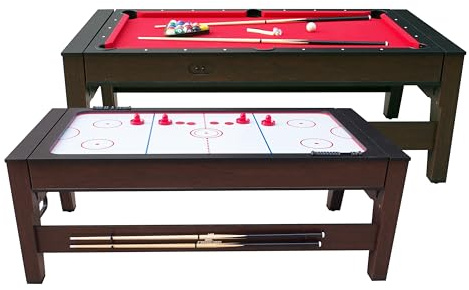 Cougar Table De Billard & Air Hockey Reverso 6Ft Marron/Rouge pour L'Intérieur | Accessoires Inclus | Table Jeu pour Tous Les âges
