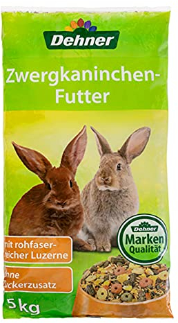 Dehner Zwergkaninchenfutter | Kaninchenfutter in Markenqualität, Alleinfuttermittel für Kaninchen, Nagerfutter ohne Zuckerzusatz und Konservierungsstoffe |mit Luzerne und Karotte | Adult | 5 kg