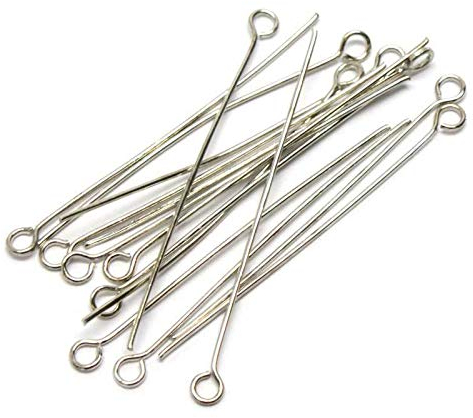 Perlin 350 Kettelstifte Nietstifte Mit Öse 40mm x 0,7mm Versilbert Ösenstifte 4cm Kopfstifte Perlenstifte Silber Prismenstifte M314