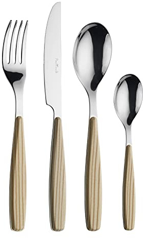 Pintinox Riva Set 16 Posate effetto legno, per 4 persone, adatte all'uso in lavastoviglie, Acciaio Nichel Free, Manici Colore: Betulla