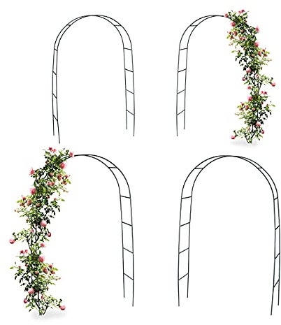 Relaxdays 4X Arco per Rose, Rampicanti, Decorazione da Giardino, Sostegno per Piante Supporto in Metallo, 240 x 140 x 38 cm, Verde