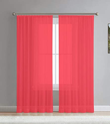 Mass-Gardinen-Shop Gardine nach Maß, maßgeschneidert, Store Webstore, halbtransparent, Kräuselband, Vorhang nach Maß, fertig konfektioniert (Höhe: 255cm x Breite: 145cm, Rot)