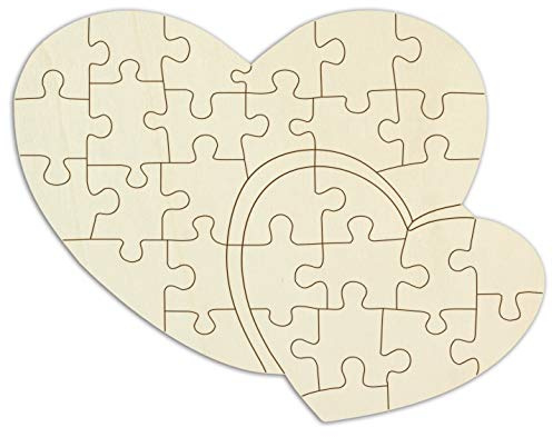 Personalisierbares Holzpuzzle „Doppelherz“ zum selbst gestalten und bemalen - 33 Teile, 60 x 46,5 cm - Puzzle aus Schichtholz in Form zweier Herzen