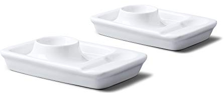 Wm Bartleet & Sons Traditional Porcelain Set of 2 Egg Cup Plates with Spoon Rests – White